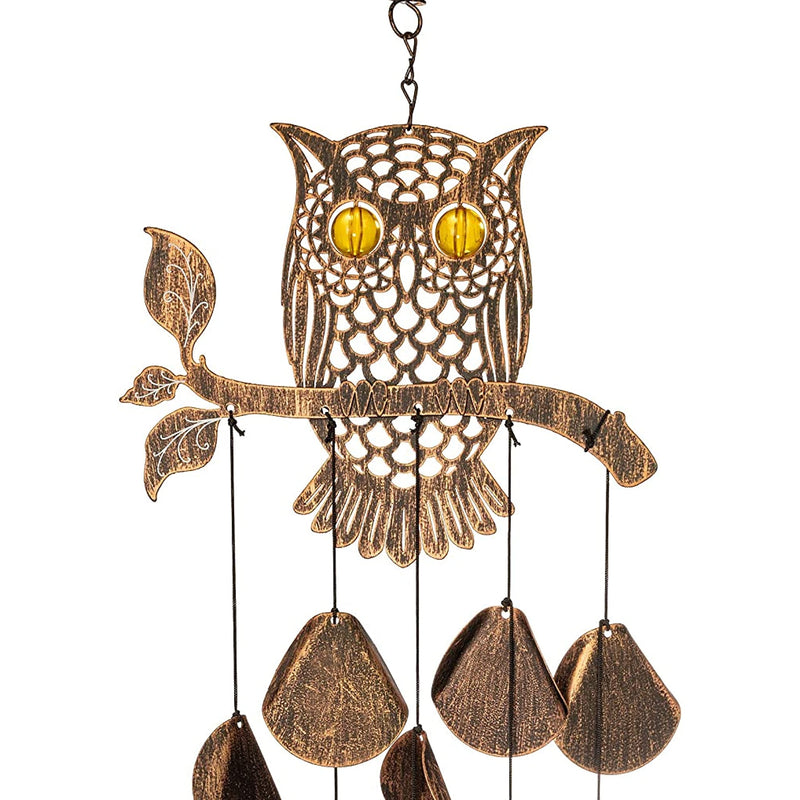 VP Home Tribal Owl Outdoor Garden Decor Wind Chime (Rustic Copper