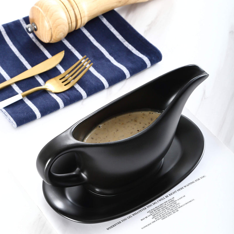 Bruntmor Ceramic Gravy Boat and Tray, For Salad Dressings, Milk, Broth, Creamer, Microwave