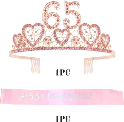 65th Birthday Gifts for Women, 65th Birthday Crown and Sash for Women, 65th Birthday