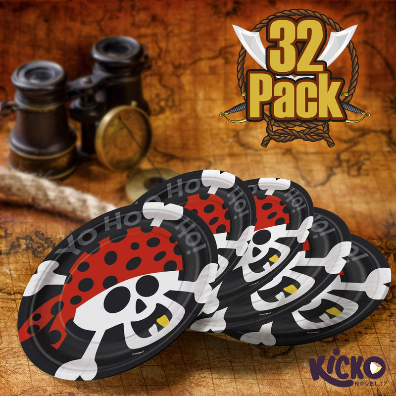 Kicko Pirate Dessert Paper Plates - 32 Pack - Disposable Dessert Accessories for Parties