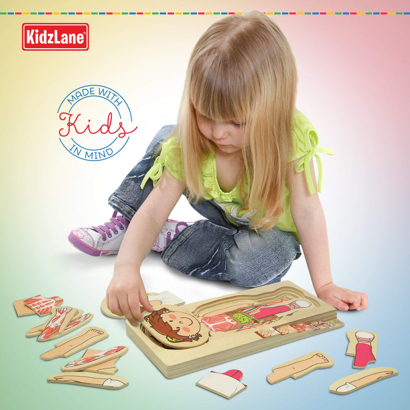 Kidzlane Wooden My Body Puzzle for Toddlers & Kids - 29 Piece Girls Anatomy Play Set Ages