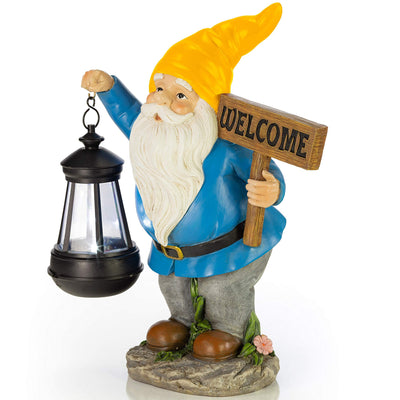 VP Home Welcome Gnome with Lantern Solar Powered LED Outdoor Decor Garden Light (Yellow