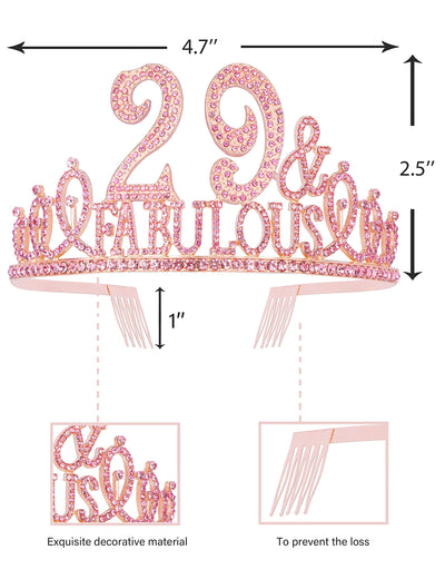 29th Birthday Gifts for Women, 29th Birthday Crown and Sash for Women, 29th Birthday