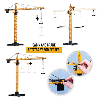 Top Race Metal Diecast Tower Crane Metal Construction Vehicles Model Toy for Kids