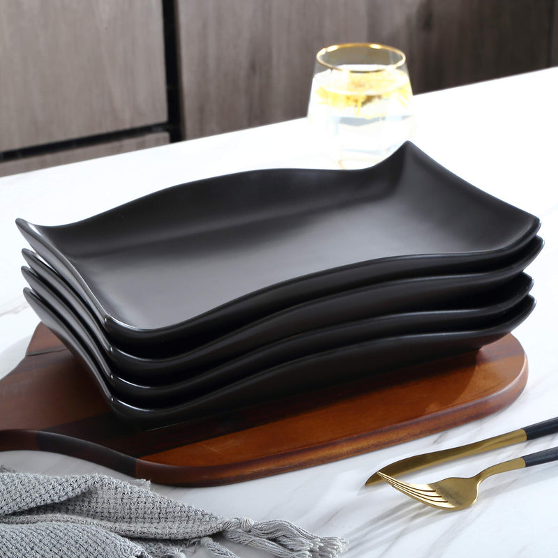 Bruntmor 10"x7" Set Of 4 Curvy Stylish Design Serving Trays Modern Plates Rectangular