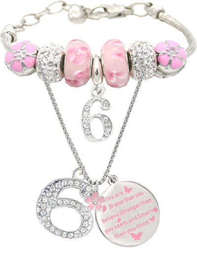 6Th Birthday Gifts For Girls, 6Th Birthday Charm Bracelet, 6Th Birthday Necklace, 6Th