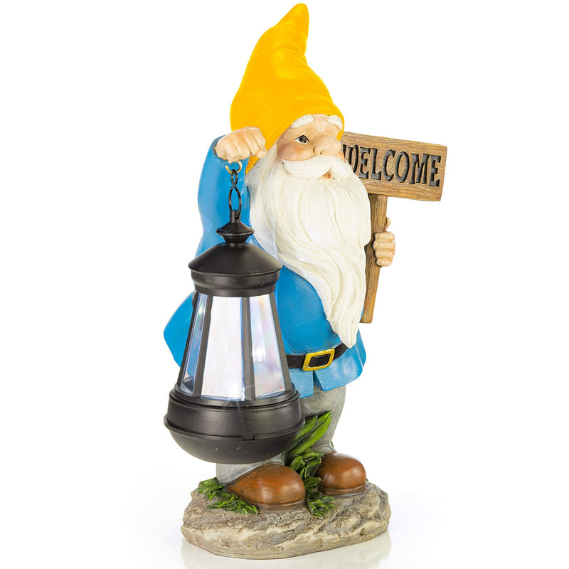 VP Home Welcome Gnome with Lantern Solar Powered LED Outdoor Decor Garden Light (Yellow