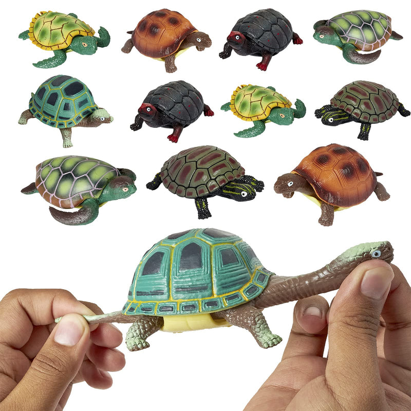 Kicko 4.5 Inch Stretch Turtle - 12 Rubbery Bony Animal Toy - Easter Basket Fillers, Pinata