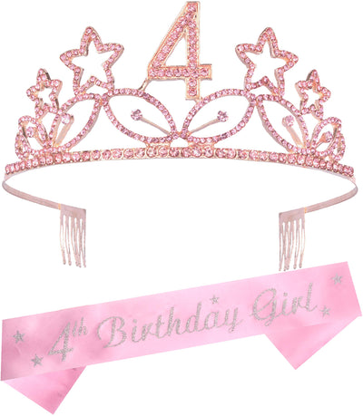 4Th Birthday Gifts For Girl, 4Th Birthday Tiara And Sash Pink, Happy 4Th Birthday Party