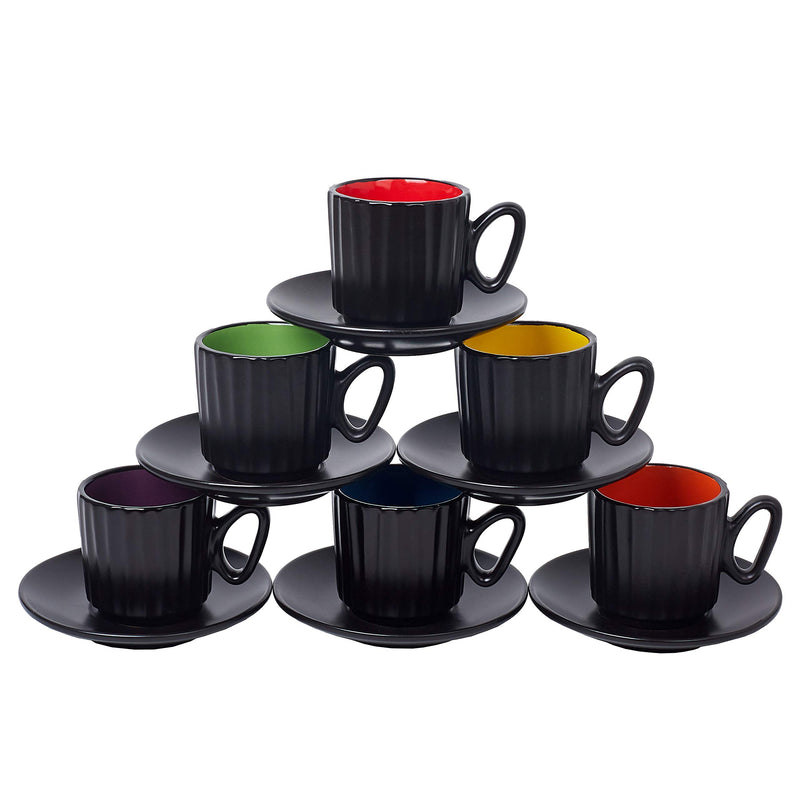 Set of 6 Coffee Mug Sets, 14 Ounce Ceramic Coffee, Ribbed Large-sized Black Coffee Mugs