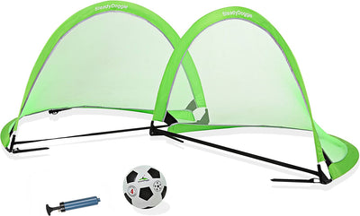 SteadyDoggie Soccer Goal Bundle 3pc (4 Foot) - Pop Up Football Nets Qty 2 - Nylon Wound