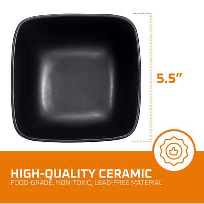 Large Ceramic 5.5" Square Bowls - 26 Oz Durable Non-Toxic Ceramic Bowls Set Of 6