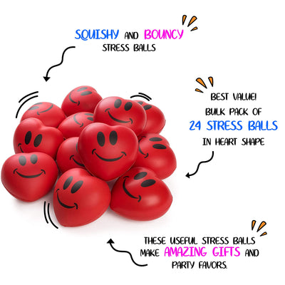 Neliblu Heart Stress Balls - Valentines Day Red Hearts 3" Smile Face Squeeze Stress