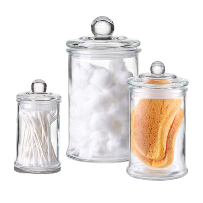 Mini Glass Apothecary Jars | Bathroom Storage Organizer | Cotton Jar, Storage Canisters