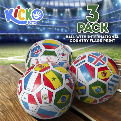 Kicko Flag Soccer Ball - Pack of 3 9 Inch Ball with International Country Flags Print