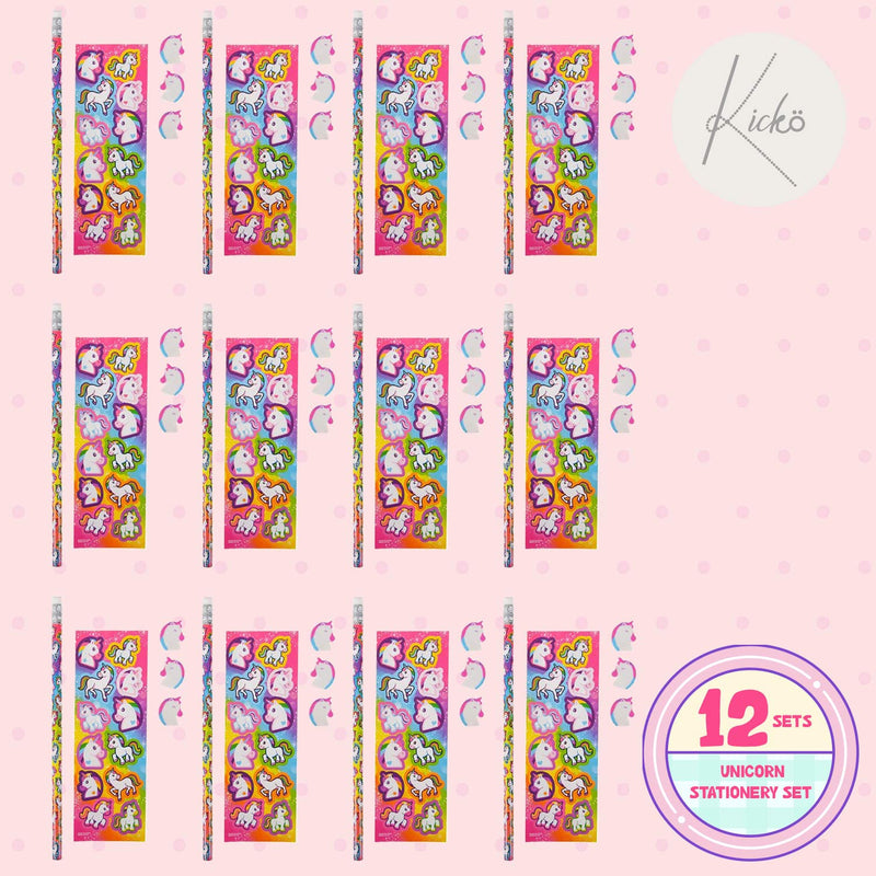 Kicko Unicorn Stationery Set - 12 Sets - for Kids, Party Favors, Stocking Stuffers