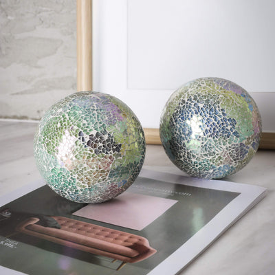 WHOLE HOUSEWARES | Decorative Balls | Set of 3 Glass Mosaic Orbs for Bowls | 4" Diameter