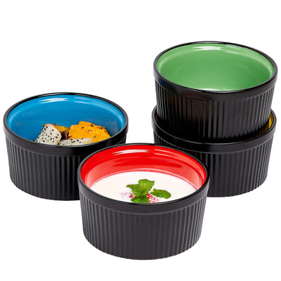 Oven Safe Ceramic Ramekins Souffle Dishes For Souffle, Creme Brulee and Dipping Sauces