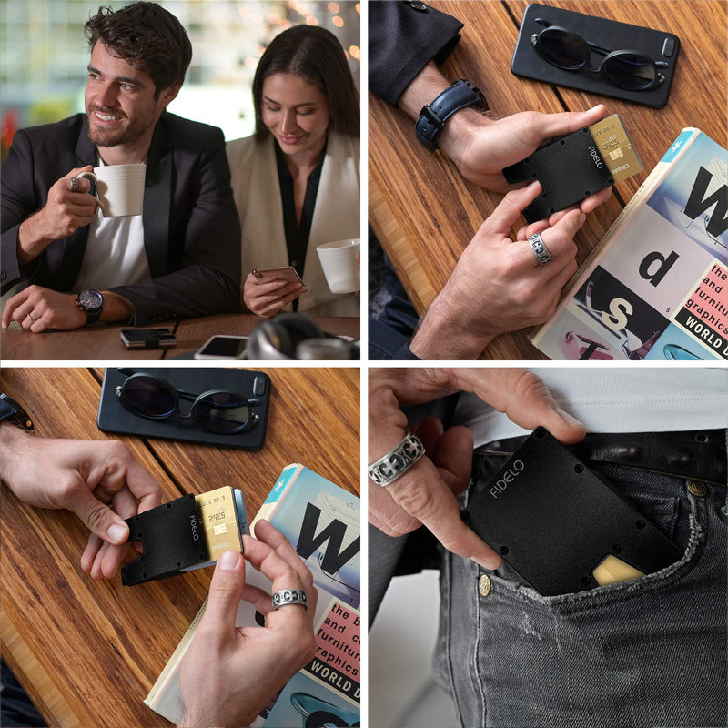 Fidelo Minimalist Wallet For Men - Slim RFID Credit Card Holder Money