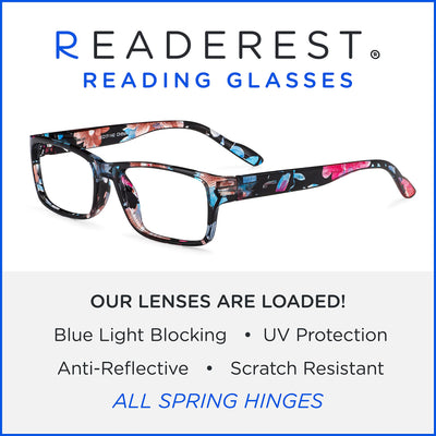 Blue-Light-Blocking-Reading-Glasses-Floral-2-00-Magnification Anti Glare