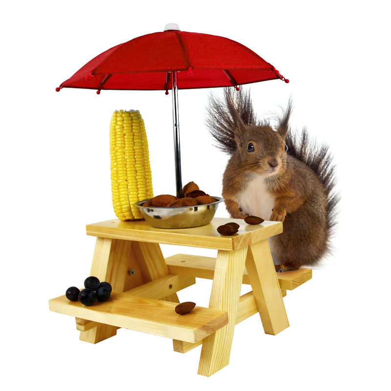 Squirrel Feeder Table With Umbrella - Wooden Squirrel Picnic Table Feeder