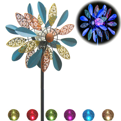 Solar Wind Spinner Arabesque 75in Multi-Color Seasonal LED Lighting Solar Powered Glass