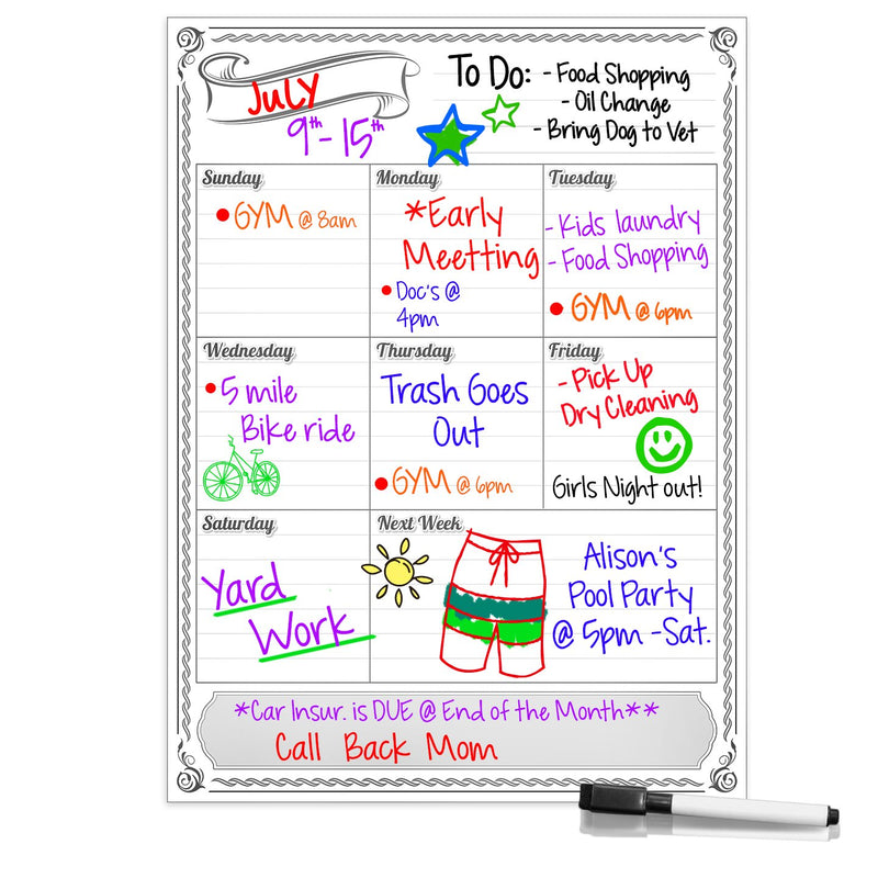 Monthly Weekly Magnetic Dry Erase Calendar + Free Marker (Weekly w/Clipboard