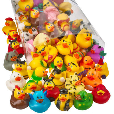 Kicko Assorted 2 Inch Rubber Duckies - 72 Pack Floating Bathtub Toy - Water Toy - Mini