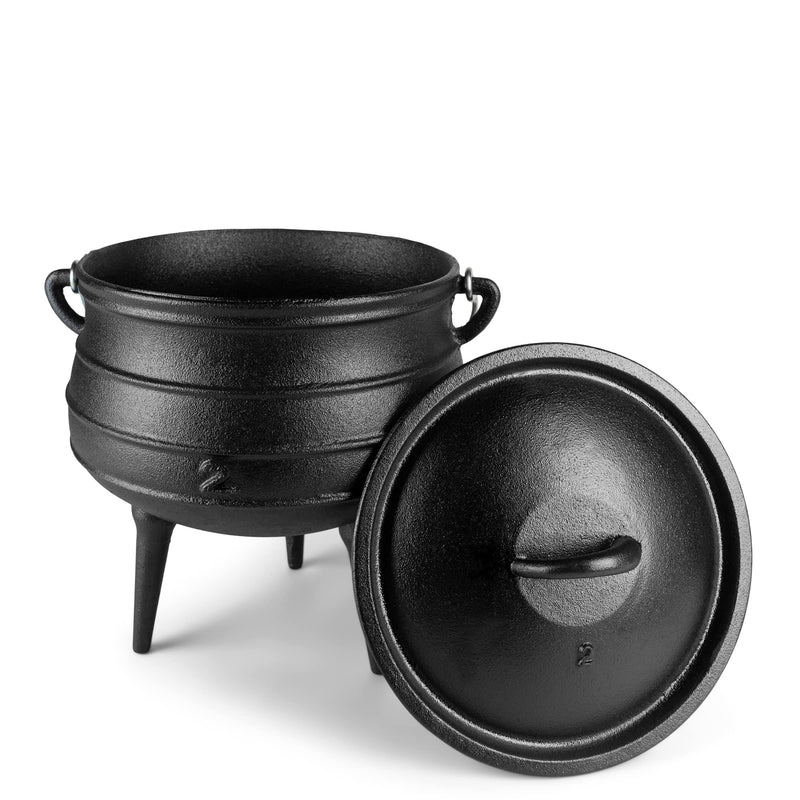 Cast Iron Pre-Seasoned Potjie African Pot With Lid, 10 Quarts, Size 4