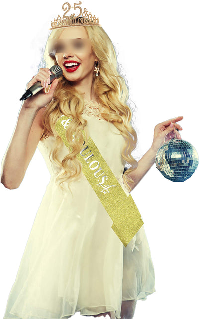 25th Birthday Gifts for Women,25th Birthday Tiara and Sash Golden,25th Birthday