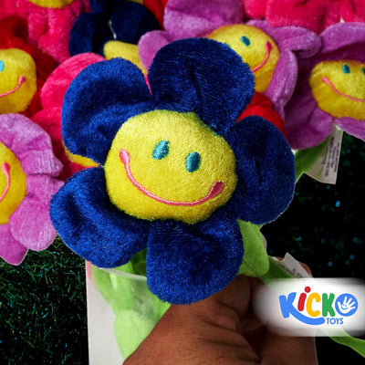 Kicko Smiling Daisy Plush - 12 Pack - 13 Inch Assorted Colors Sunflower Long Bendable Stem