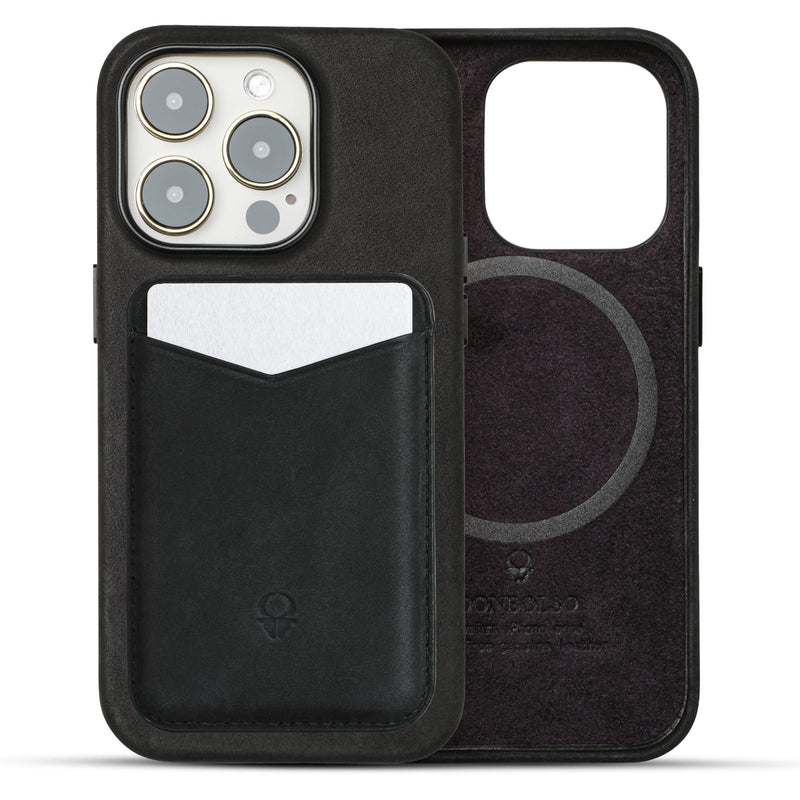 Iphone 14 Pro Case Leather + Wallet Bundle - Apple Iphone Case In Vintage Black