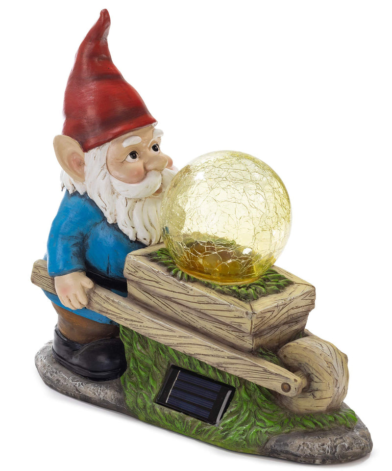 Vp Home Wheelbarrow Gnome With Magic Orb Solar Powered Led Outdoor Decor Garden Light