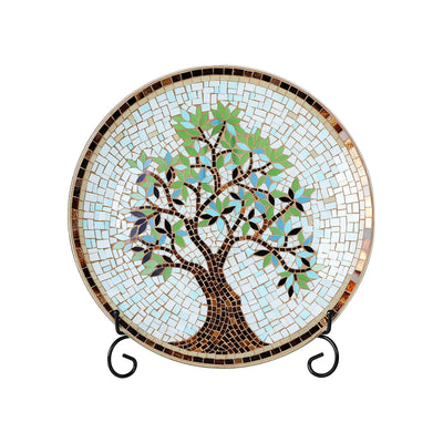 15" Round Mosaic Glass Decorative Charger Plate with Stand Tree