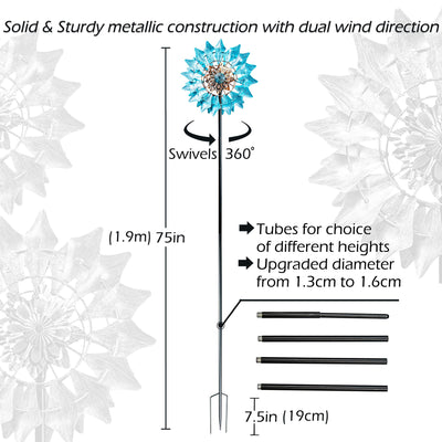 Solar Wind Spinner New Azure 75In Multi-Color Seasonal Led Lighting Solar Powered Glass