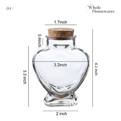 Heart Shaped Glass Favor Jars With Cork Lids | Set Of 12 | 5Oz Glass Wish Bottles