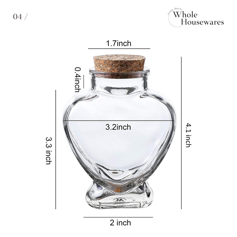 Heart Shaped Glass Favor Jars With Cork Lids | Set Of 12 | 5Oz Glass Wish Bottles