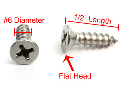 6 X 1/2'' Stainless Flat Head Phillips Wood Screw, (100 pc), 18-8 (304) Stainless Steel