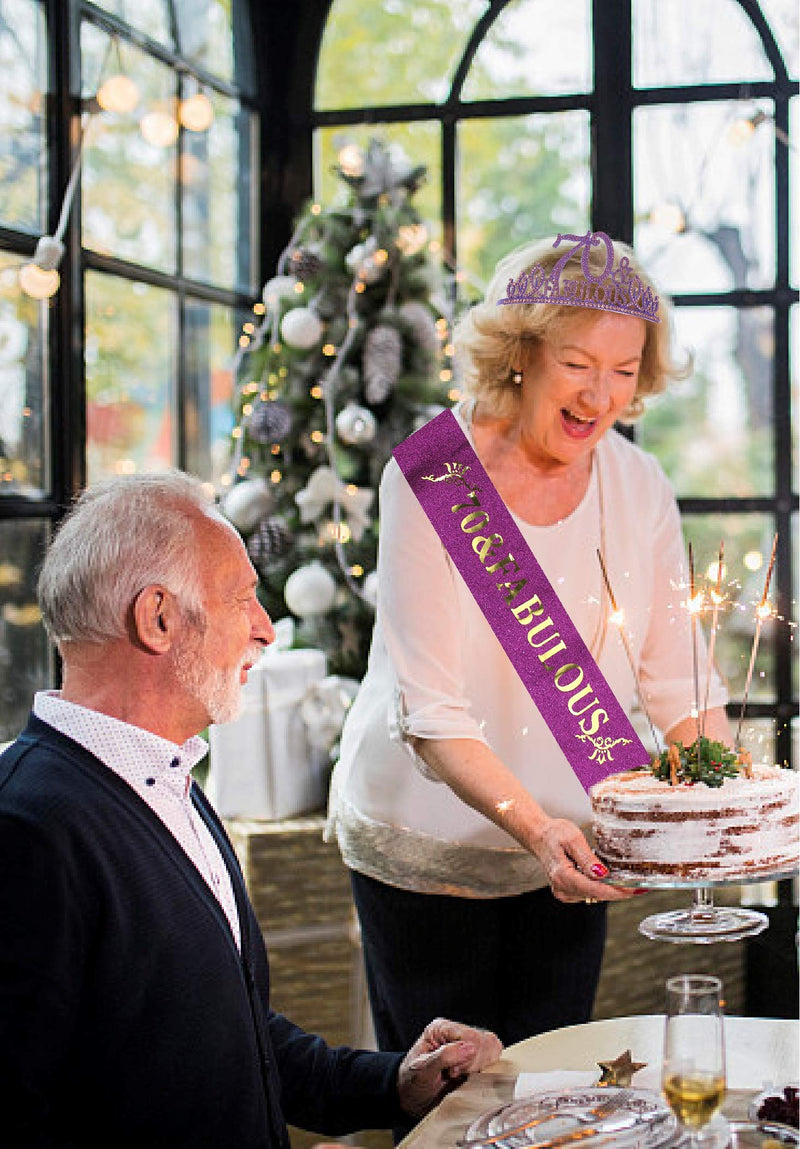 70th Birthday Gifts for Women,70th Birthday Tiara and Sash Purple,70th Birthday