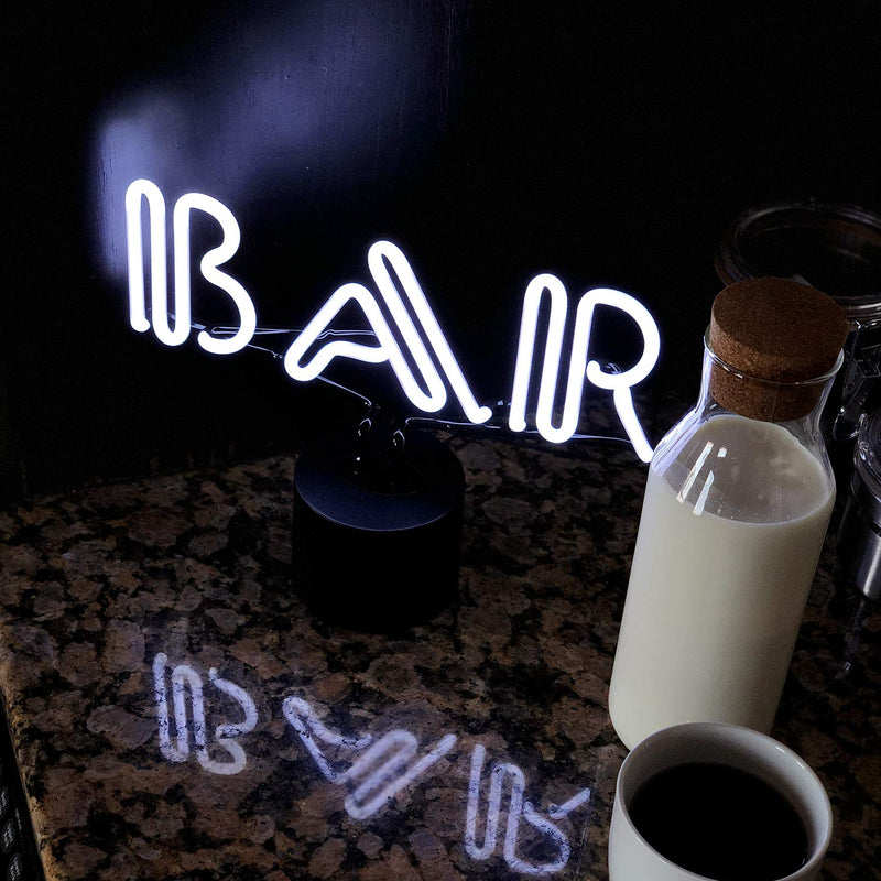 Amped & Co Bar Neon Table Light, Retro Typography Font, Real Neon, White, Large 9x13