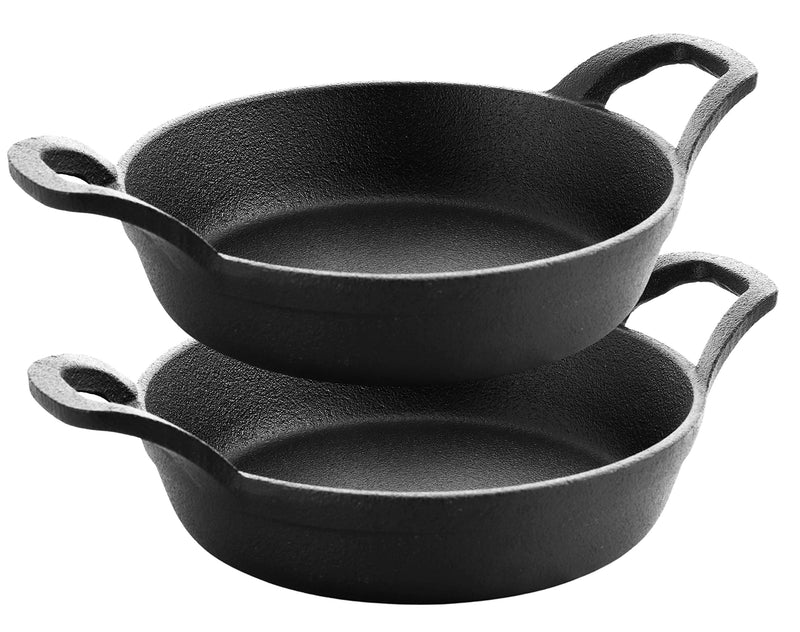 4 Piece Pre-seasoned Cast Iron Fajita Skillets and Sizzle Plates - Round Mini Server