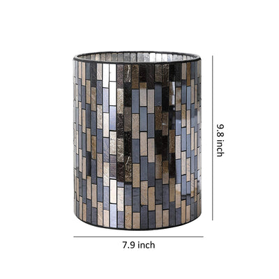 Bathroom Wastebasket - Glass Mosaic Decorative Trash Can Dia 7.5" H 10" (Shell