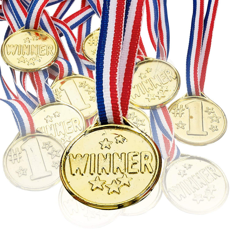 Kicko Gold Winner Medal Necklaces 1.5 Inches - Pack of 12 - Gold Plastic Winner Awards