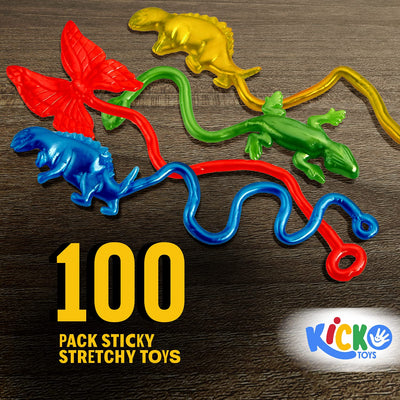 Kicko Sticky Stretchy Toys - 100 Vinyl Stretchy Sticky Hands and Fun Toys Assortment - 3