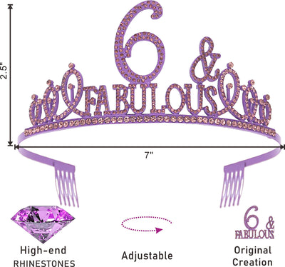 6th Birthday Gifts for Girls,6th Birthday Tiara and Sash Purple,6th Birthday Decorations