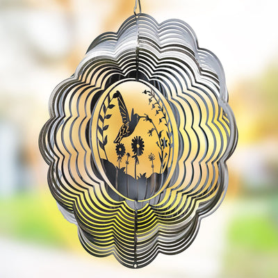 Kinetic 3D Metal Outdoor Garden Decor Wind Spinner (Hummingbird