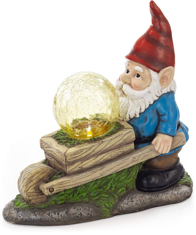 Vp Home Wheelbarrow Gnome With Magic Orb Solar Powered Led Outdoor Decor Garden Light