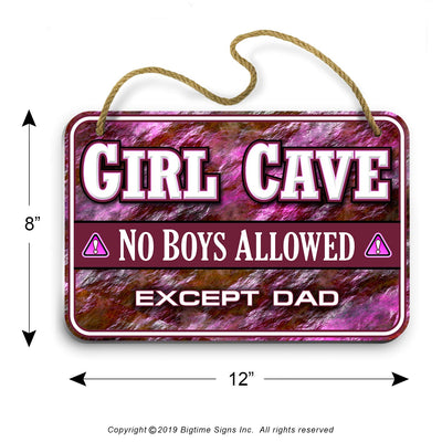 Girl Cave Sign - Girls Room Decor - Cute & Funny No Boys Allowed Except Dad