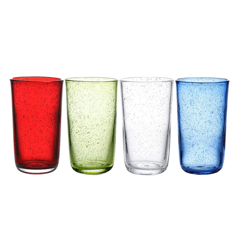 Artisan Crafted Hand Blown Glass Tumblers,Colored Bubble Water Glasses,8.5 OZ of 4 Colors