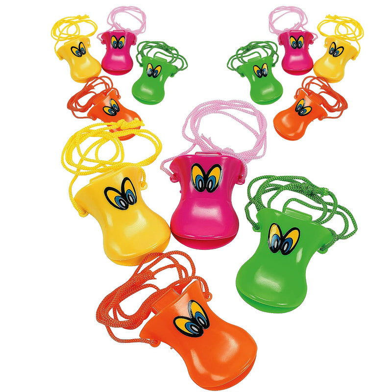 Kicko Pack of 12 Plastic Duck Beak Whistles with Nylon Cord - 3 Inch Whistle - 26 Inch